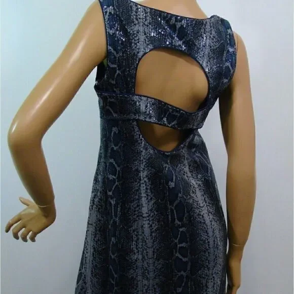 Sequined Python Print Cut Out Party Dress - Picture 3 of 8